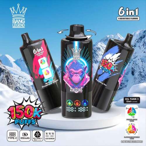 BANG LEGEND 6-in-1 150K Puffs LED Screen Display 6 Flavors Legendery Disposable Vape