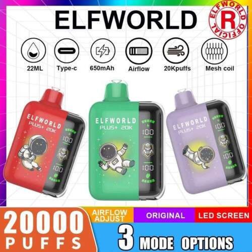 Elfworld PLUS 20000 Puffs Screen Display Disposable Vape