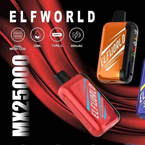 Elfworld MX 25000 25K Puffs 3D Screen Display 25ml E-liquid Capacity Adjustable Ariflow 0% 2% 3% 5% Nicotine Disposable Vape