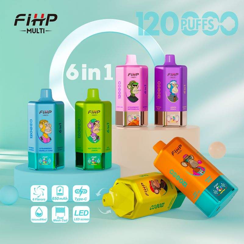 FIHP Multi 6-in-1 Flavors 120K Puffs 6 Distinct Flavors LED Screen Display Dual Mesh Coils Disposable Vape 1 FIHP Multi 6-in-1 Flavors 120K Puffs 6 Distinct Flavors LED Screen Display Dual Mesh Coils Disposable Vape