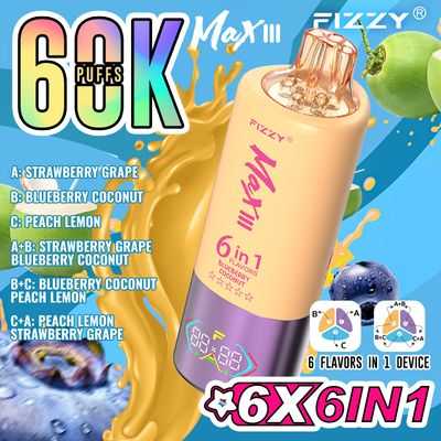 FIZZY Max III 60000 Puffs 6-in-1 flavors LED Screen Rotational Mouthpiece Triple Mesh Coil Disposable Vape 6 FIZZY Max III 60000 Puffs 6-in-1 flavors LED Screen Rotational Mouthpiece Triple Mesh Coil Disposable Vape - Image 6