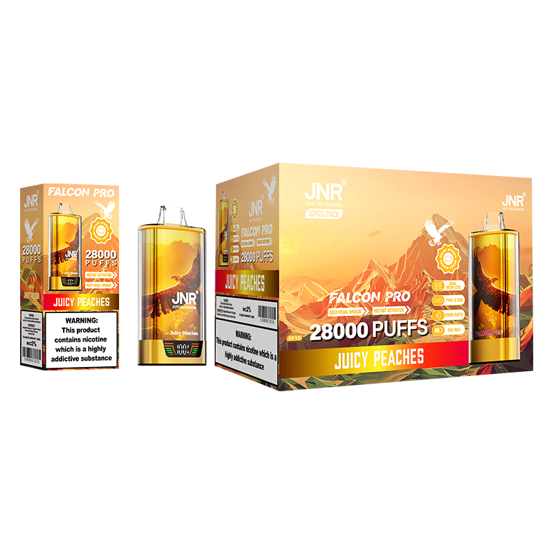 JNR Falcon Pro 28000 28K Puffs Epic #1 France Crystal LED Screen Advanced Mesh Coil Disposable Vape 8 JNR Falcon Pro 28000 Puffs LED Screen Advanced Mesh Coil Disposable Vape Juicy Peaches