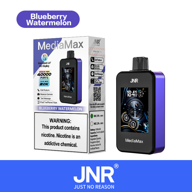 JNR Media Max 40000 Puffs Reliable Phone Call Text Camera Vape Large LED Screen Adjustable Airflow Disposable Vape 10 JNR Media Max 40000 Puffs Disposable vape Blueberry Watermelon