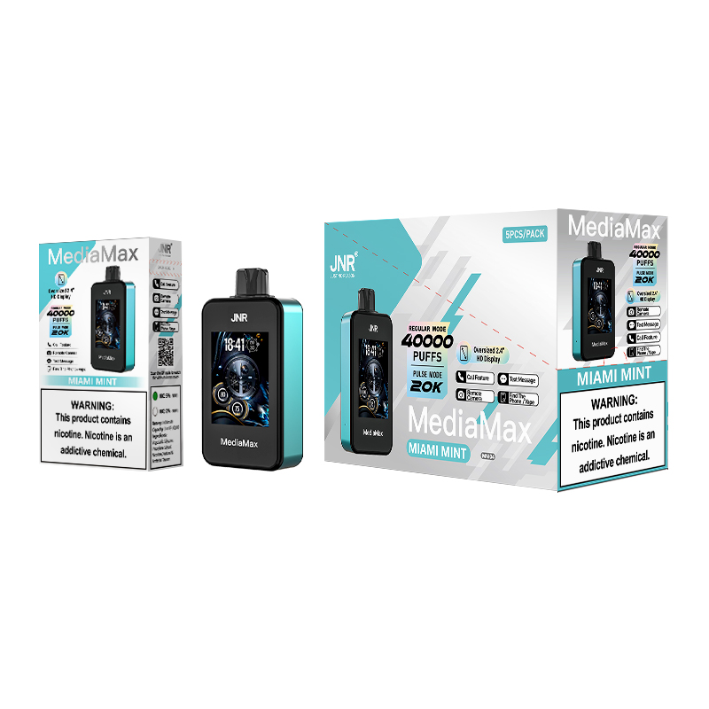JNR Media Max 40000 Puffs Reliable Phone Call Text Camera Vape Large LED Screen Adjustable Airflow Disposable Vape 7 JNR Media Max 40000 Puffs Disposable vape Miami Mint