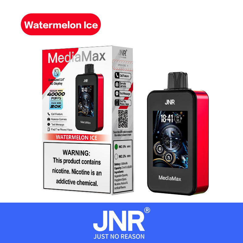 JNR Media Max 40000 Puffs Reliable Phone Call Text Camera Vape Large LED Screen Adjustable Airflow Disposable Vape 2 JNR Media Max 40000 Puffs Disposable vape Watermelon Ice