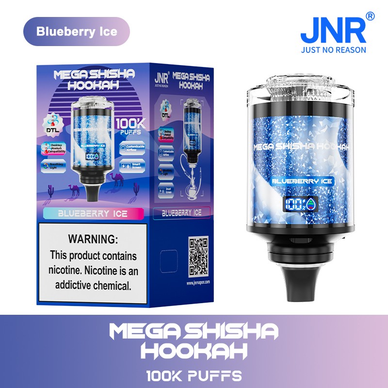 JNR Mega Shisha Hookah 100000 Puffs Outstanding DTL LED Screen Adjustable Airflow Hookah Style Disposable Vape 7 JNR Mega Shisha Hoohah 100000 Puffs DTL Hookah Style Disposable Vape Blueberry-Ice