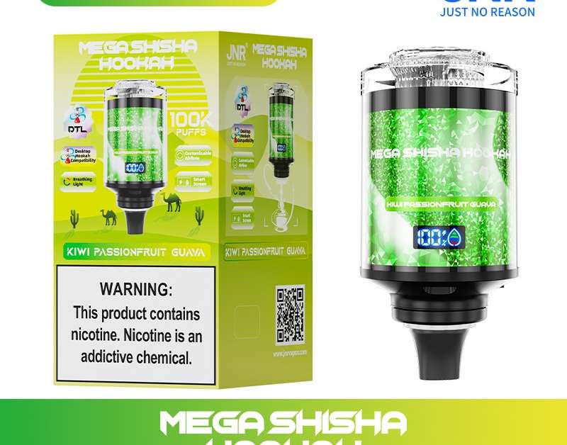 JNR Mega Shisha Hoohah 100000 Puffs DTL Hookah Style Disposable Vape Kiwi-Passionfruit-Guava