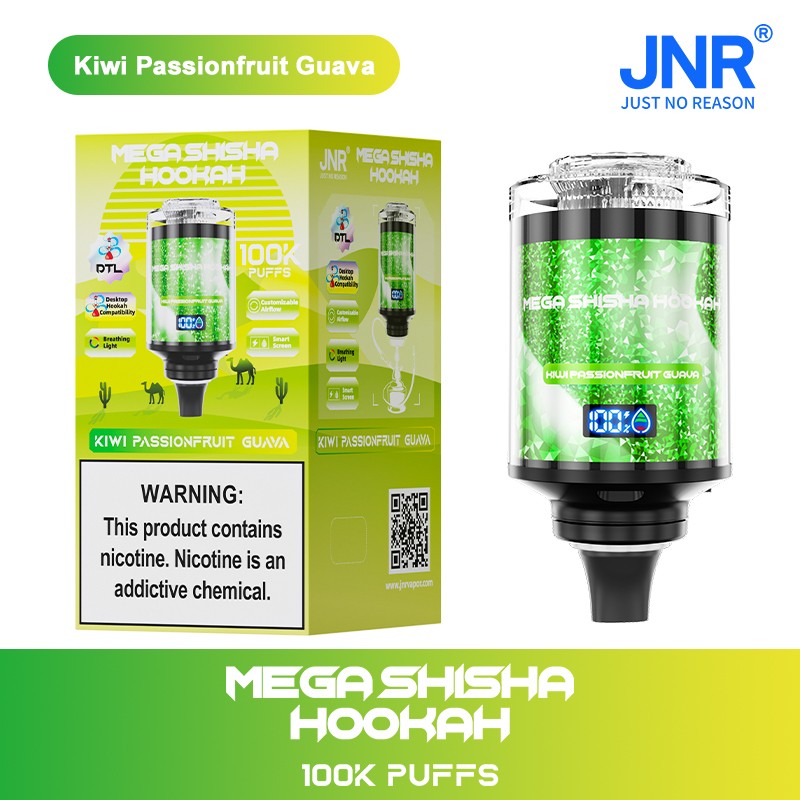 JNR Mega Shisha Hookah 100000 Puffs Outstanding DTL LED Screen Adjustable Airflow Hookah Style Disposable Vape 8 JNR Mega Shisha Hoohah 100000 Puffs DTL Hookah Style Disposable Vape Kiwi-Passionfruit-Guava