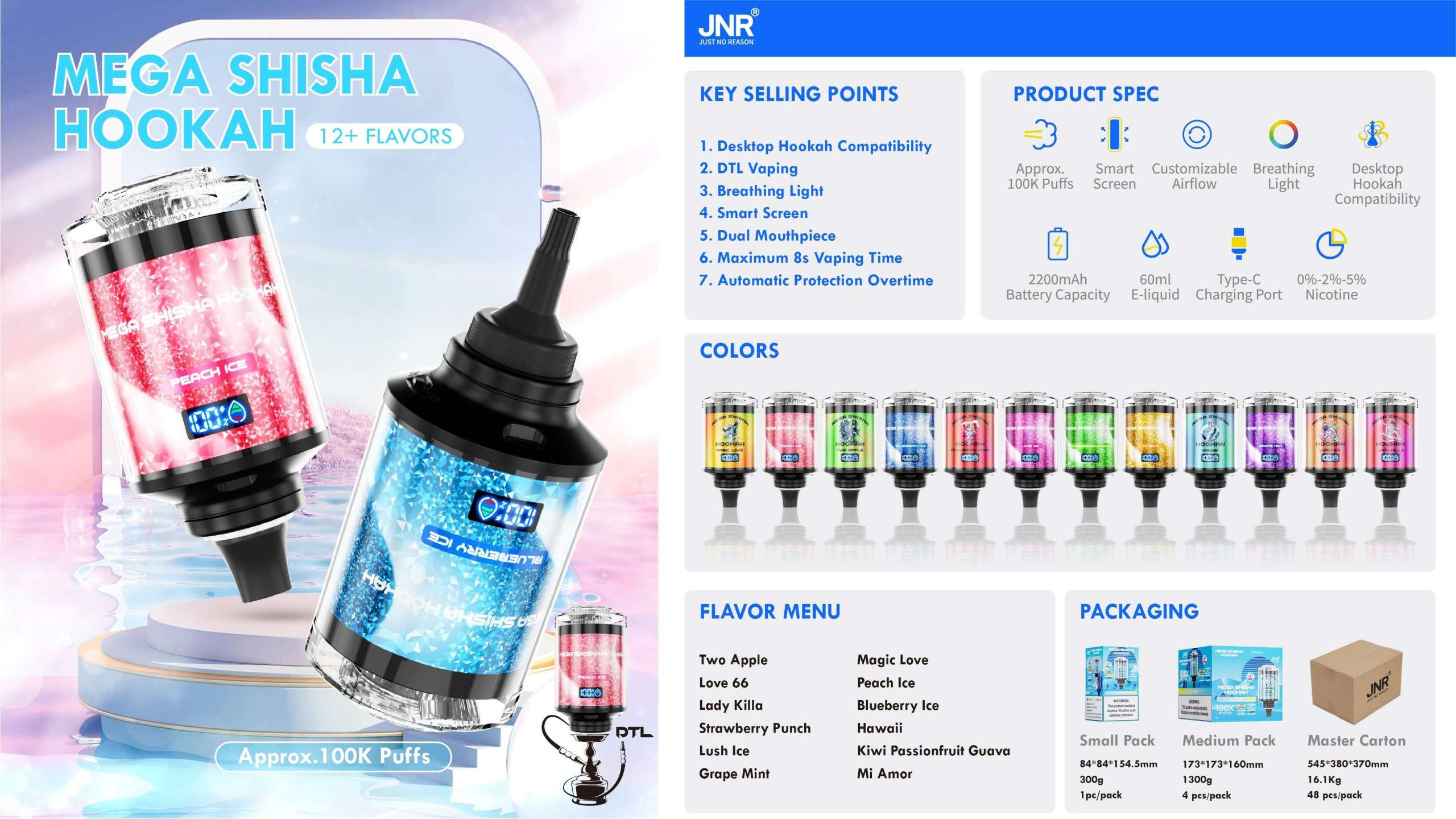 JNR Mega Shisha Hookah 100000 Puffs Outstanding DTL LED Screen Adjustable Airflow Hookah Style Disposable Vape 2 JNR Mega Shisha Hookah 100000 Puffs Outstanding DTL LED Screen Adjustable Airflow Hookah Style Disposable Vape – Bild 2
