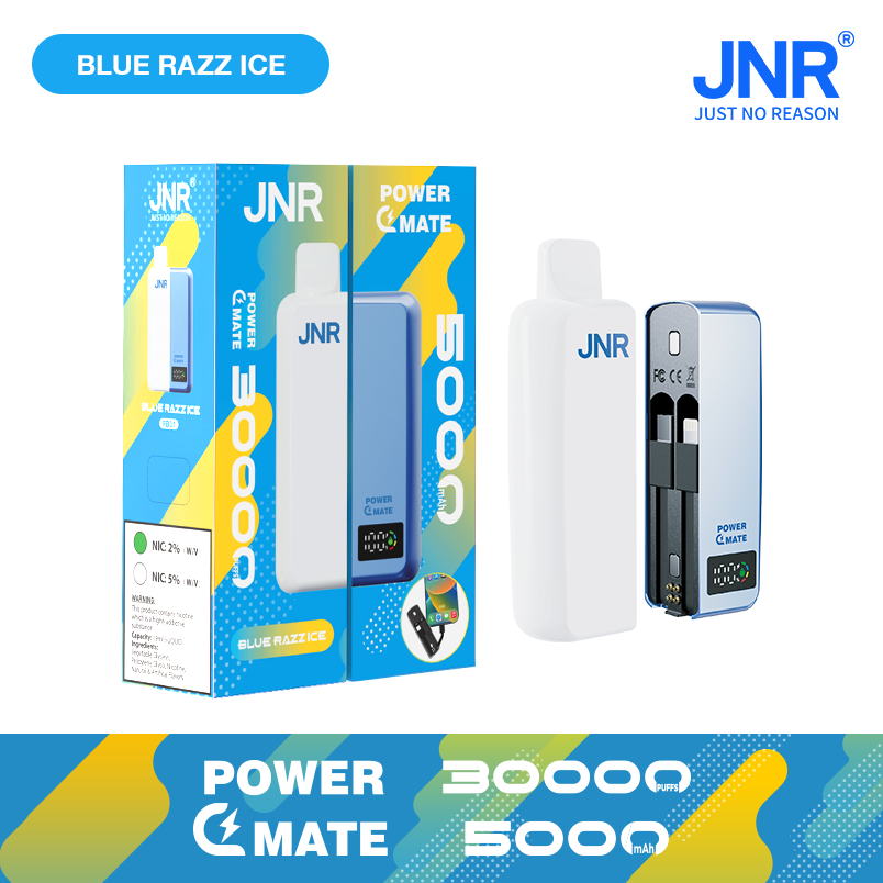 JNR POWER MATE 30000 Puffs New 5000 mAh Magnetic Power Bank Dual Charge Cables LED Screen Disposable Vape 11 JNR POWER MATE 30000 Puffs Power Bank Disposable Vape Blue Razz Ice
