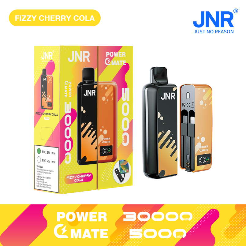 JNR POWER MATE 30000 Puffs New 5000 mAh Magnetic Power Bank Dual Charge Cables LED Screen Disposable Vape 9 JNR POWER MATE 30000 Puffs Power Bank Disposable Vape Fizzy Cherry Cola