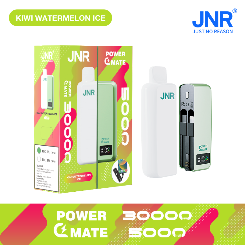 JNR POWER MATE 30000 Puffs New 5000 mAh Magnetic Power Bank Dual Charge Cables LED Screen Disposable Vape 8 JNR POWER MATE 30000 Puffs Power Bank Disposable Vape Kiwi Watermelon Ice