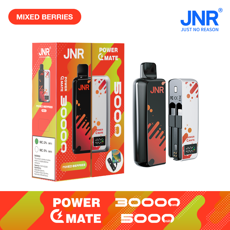 JNR POWER MATE 30000 Puffs New 5000 mAh Magnetic Power Bank Dual Charge Cables LED Screen Disposable Vape 7 JNR POWER MATE 30000 Puffs Power Bank Disposable Vape Mixed Berries