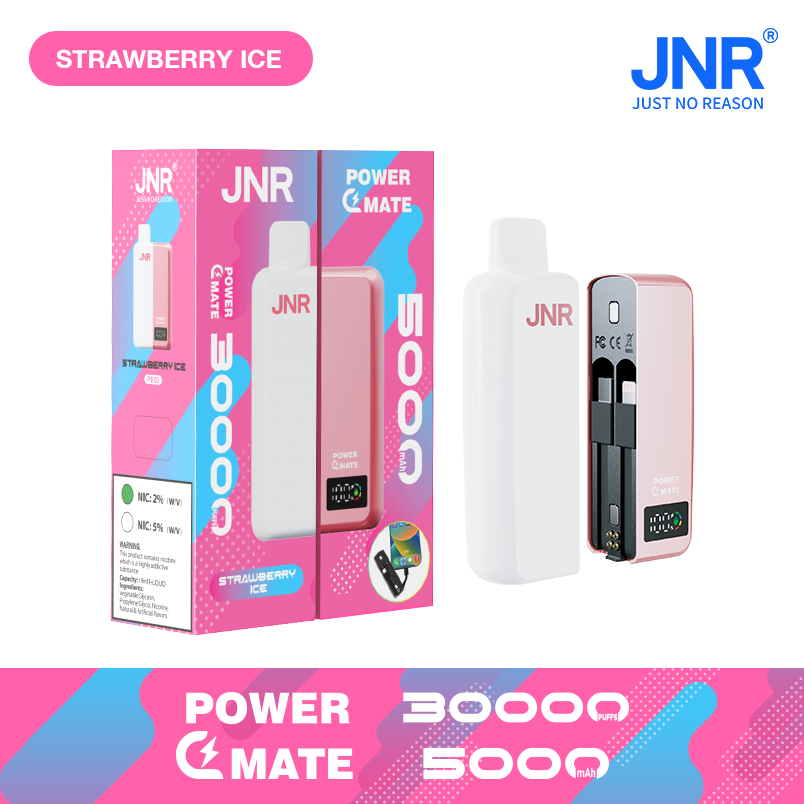 JNR POWER MATE 30000 Puffs New 5000 mAh Magnetic Power Bank Dual Charge Cables LED Screen Disposable Vape 5 JNR POWER MATE 30000 Puffs Power Bank Disposable Vape Strawberry Ice