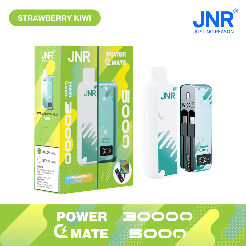 JNR POWER MATE 30000 Puffs New 5000 mAh Magnetic Power Bank Dual Charge Cables LED Screen Disposable Vape 6 JNR POWER MATE 30000 Puffs Power Bank Disposable Vape Strawberry Kiwi