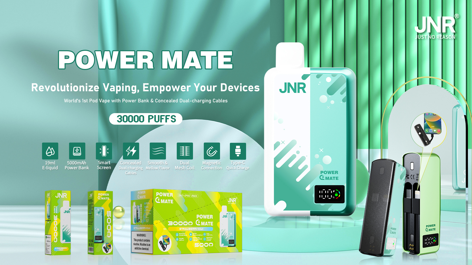 JNR POWER MATE 30000 Puffs New 5000 mAh Magnetic Power Bank Dual Charge Cables LED Screen Disposable Vape 2 JNR POWER MATE 30000 Puffs New 5000 mAh Magnetic Power Bank Dual Charge Cables LED Screen Disposable Vape - Image 2