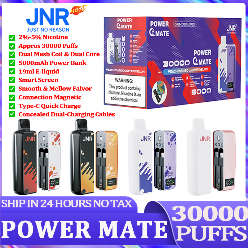 JNR POWER MATE 30000 Puffs New 5000 mAh Magnetic Power Bank Dual Charge Cables LED Screen Disposable Vape 4 JNR POWER MATE 30000 Puffs Power Bank Disposable Vape specs