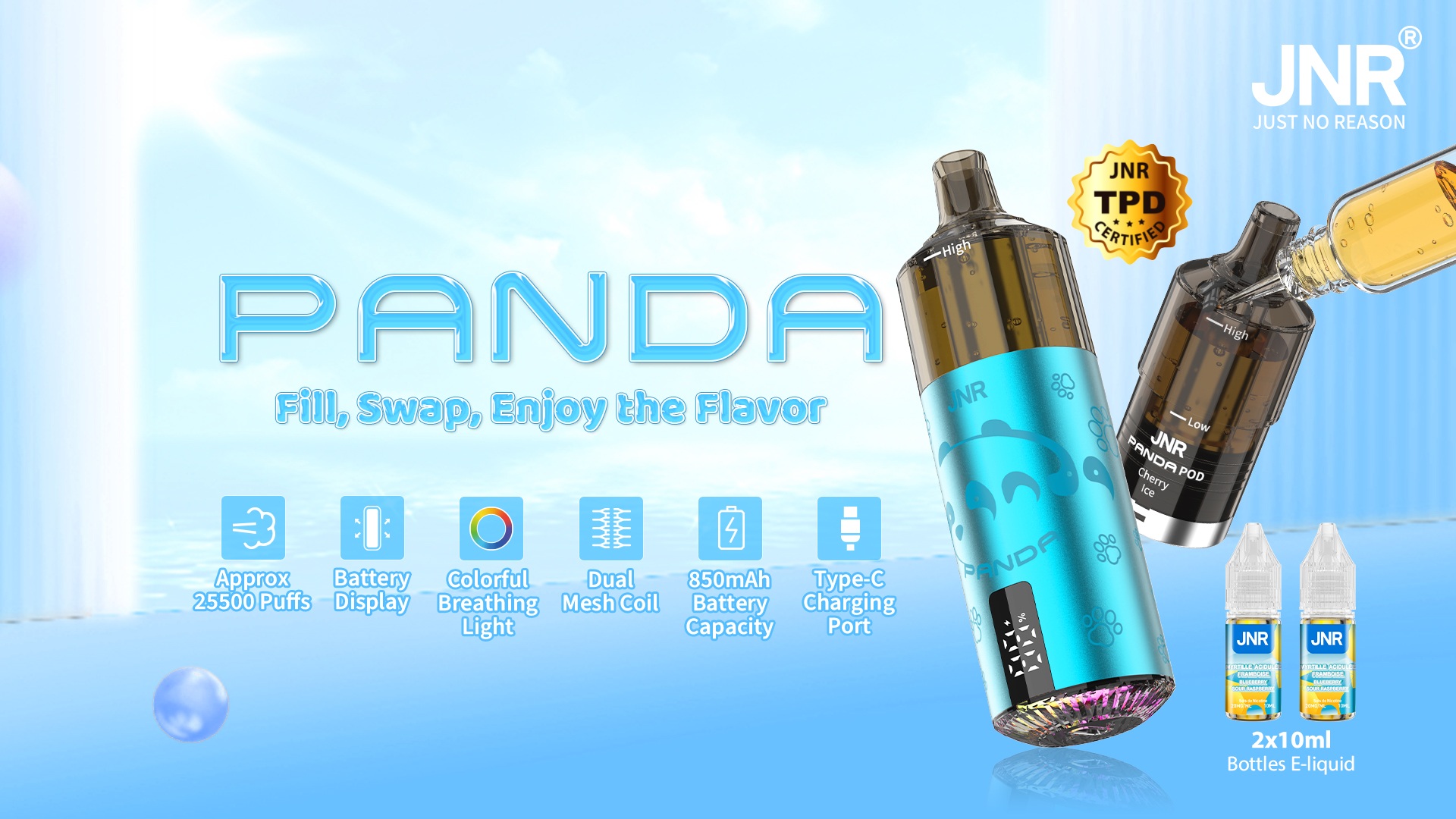 JNR Panda 25.5K 25500 Puffs Dynamic LED Screen RGB Light 2X10ml Refillable E-liquid Disposable Vape Kit 10 JNR Panda 25000 Puffs LED Screen Refillable Disposable Vape Kit wholesale online