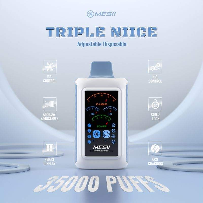 Mesii Triple NIICE 35000 Puffs Adjustable Ice Level Adjustable Nicotine Level LCD Screen Adjustable airflow Disposable Vape 5 Mesii Triple NIICE 35000 Puffs Adjustable Ice Level Adjustable Nicotine Level LCD Screen Adjustable airflow Disposable Vape - Зображення 5