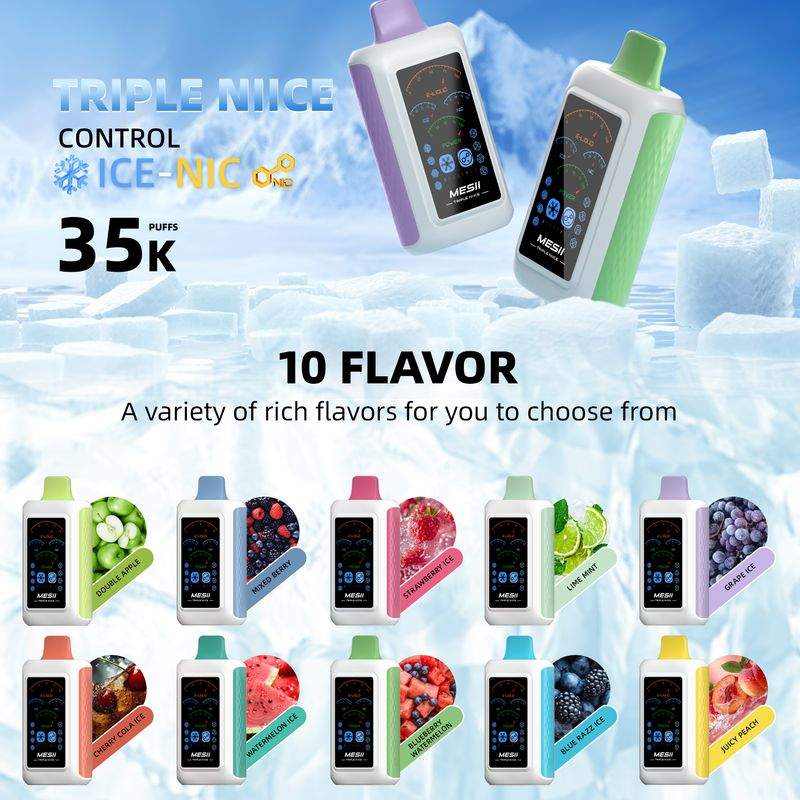 Mesii Triple NIICE 35000 Puffs Adjustable Ice Level Adjustable Nicotine Level LCD Screen Adjustable airflow Disposable Vape 4 Mesii Triple NIICE 35000 Puffs Adjustable Ice Level Adjustable Nicotine Level LCD Screen Adjustable airflow Disposable Vape - Зображення 4