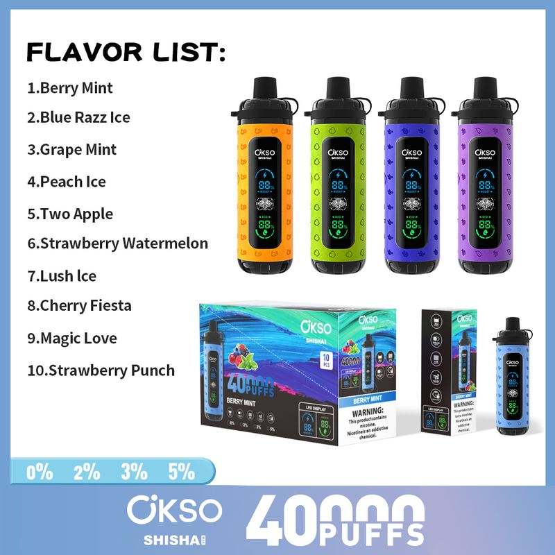 OKSO Shisha Max 40000 40K Puffs Adjustable Airflow Hookah Style LED Screen Childproof Lock Disposable Vape 14 OKSO Shisha Max 40000 Puffs Adjustable Airflow Hookah Style LED Screen Childproof Lock Disposable Vape