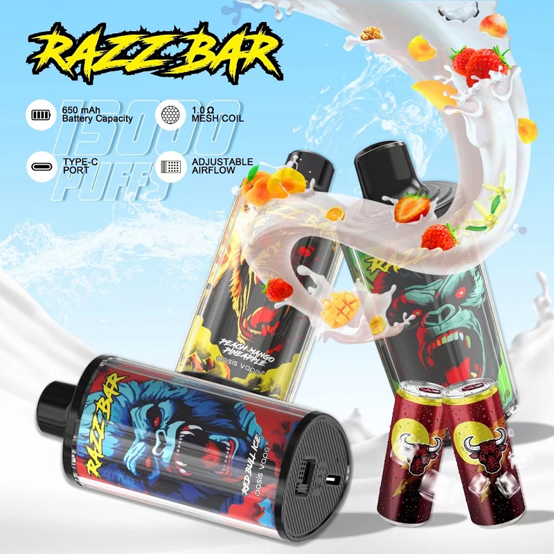 Razz Bar 15000 Puffs Adjustable Airflow Large Puffs Mesh Coil Disposable Vape 4 Razz bar 15000 puffs crystal adjustable airflow disposable vape fast delivery