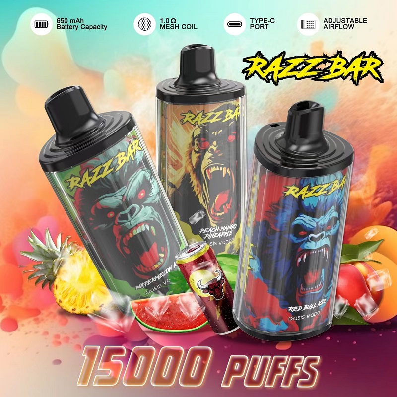 Razz Bar 15000 Puffs Adjustable Airflow Large Puffs Mesh Coil Disposable Vape 8 Razz bar 15000 puffs crystal adjustable airflow disposable vape shop