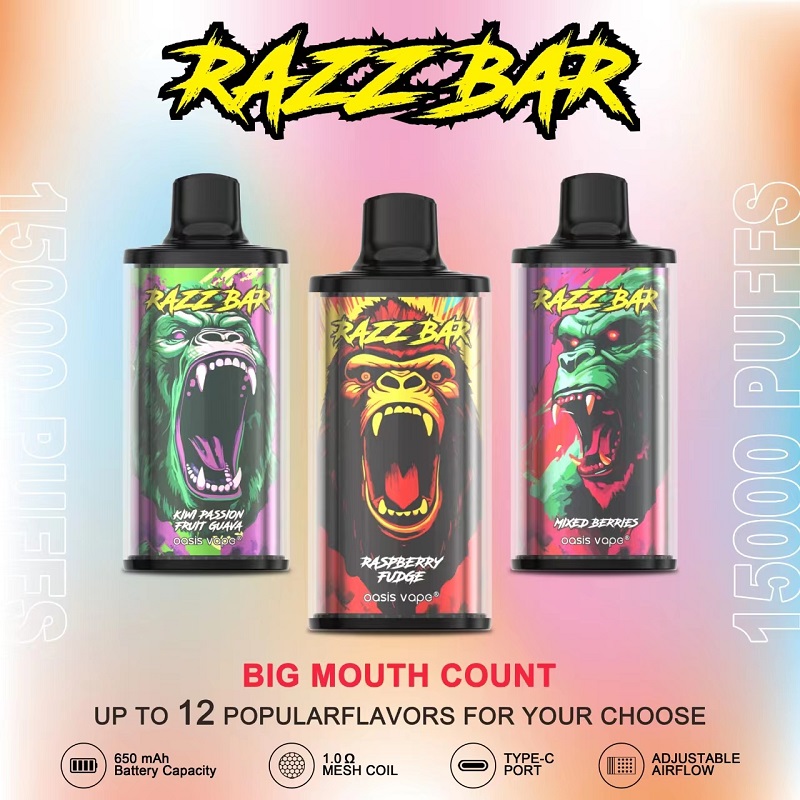 Razz Bar 15000 Puffs Adjustable Airflow Large Puffs Mesh Coil Disposable Vape 7 Razz bar 15000 puffs crystal adjustable airflow disposable vape wholesale