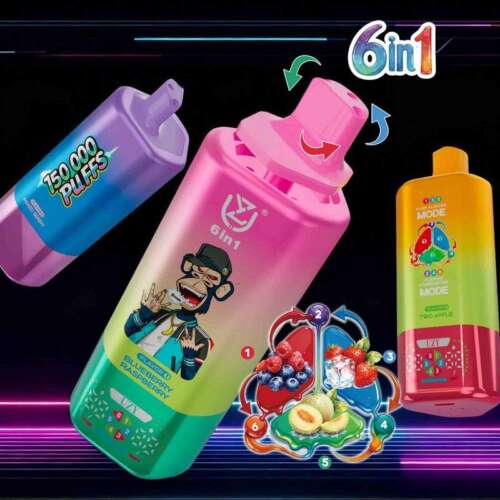 UZY 6-in-1 150K Puffs Quad Mesh Coil 46ml E-liquid 650mAh Rechargeable Battery LED Display Disposable Vape