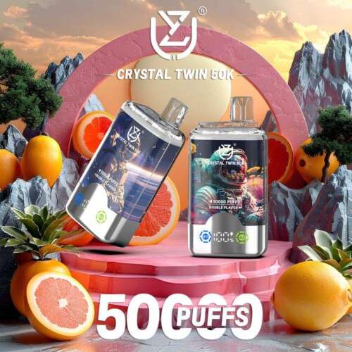 UZY CRYSTAL TWIN 50000 Puffs Double Flavors LCD Screen Mesh coil Crystal Disposable Vape