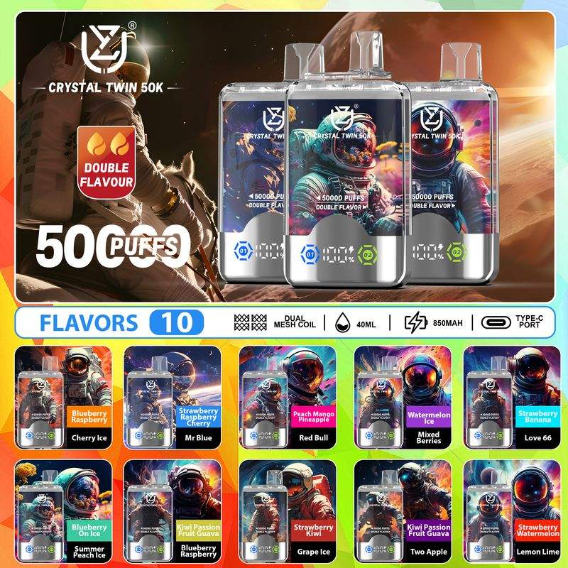 UZY CRYSTAL TWIN 50000 Puffs Double Flavors LCD Screen Mesh coil Crystal Disposable Vape