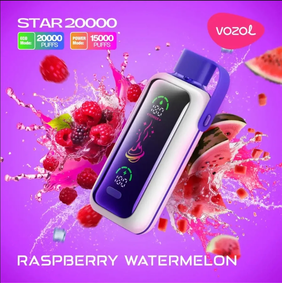 Vozol STAR 20000 Puffs LED Screen Display 5% Nicotine Anti-Dust Cap Disposable Vape 9 Vozol STAR 20000 Puffs LED Screen Adjustable Airflow Disposable Vape Rasberry Watermelon