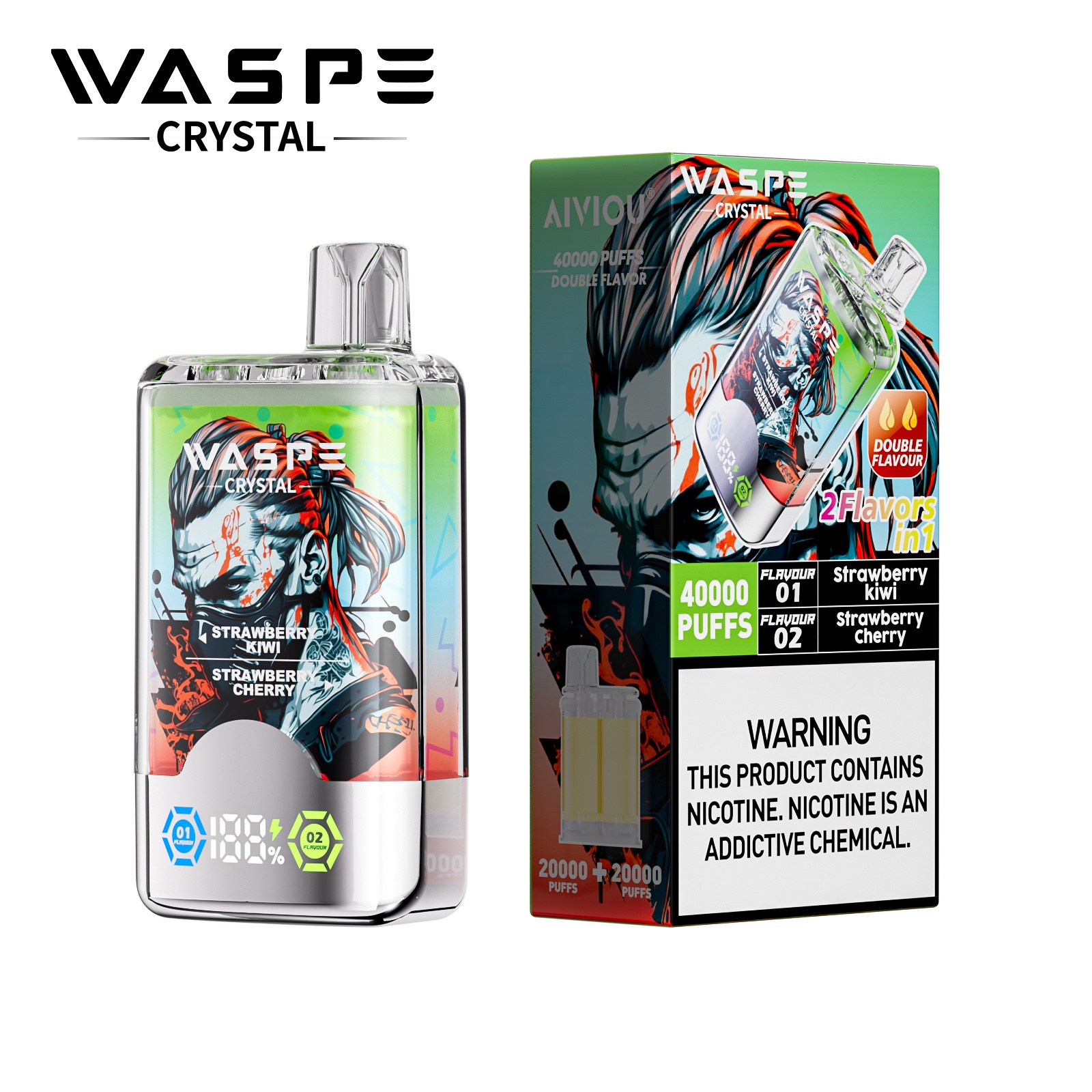 WASPE Crystal Double Flavors 40000 Puffs Authentic 2-in-1 Flavors LED Screen Dual mesh coil Disposable Vape 3 WASPE Crystal Double Flavors 40000 Puffs Authentic 2-in-1 Flavors LED Screen Dual mesh coil Disposable Vape - Image 3